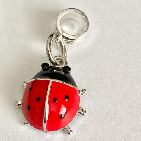 Red Enamel Ladybug Slider European Bead Charm Silver Plated Insect Jewelry - Picture 3 of 7